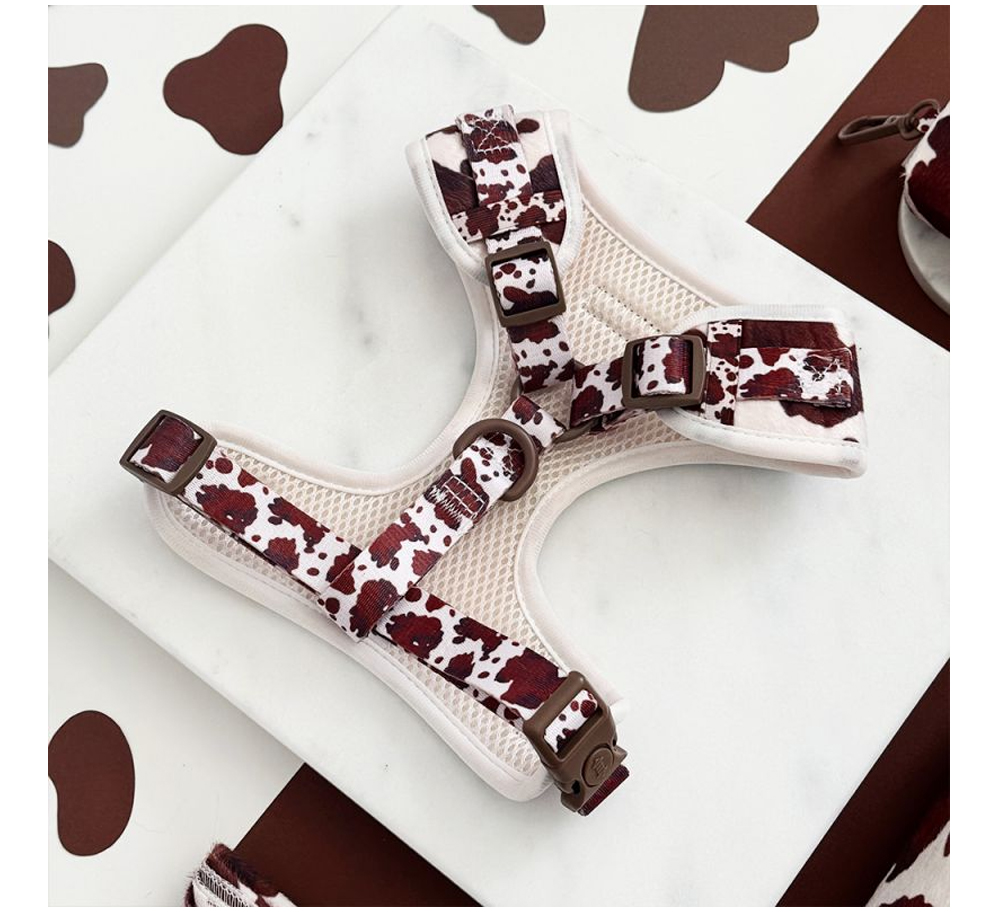 Custom Plush Cow Print Dog Harness, Collar & Leash Set (4).jpg